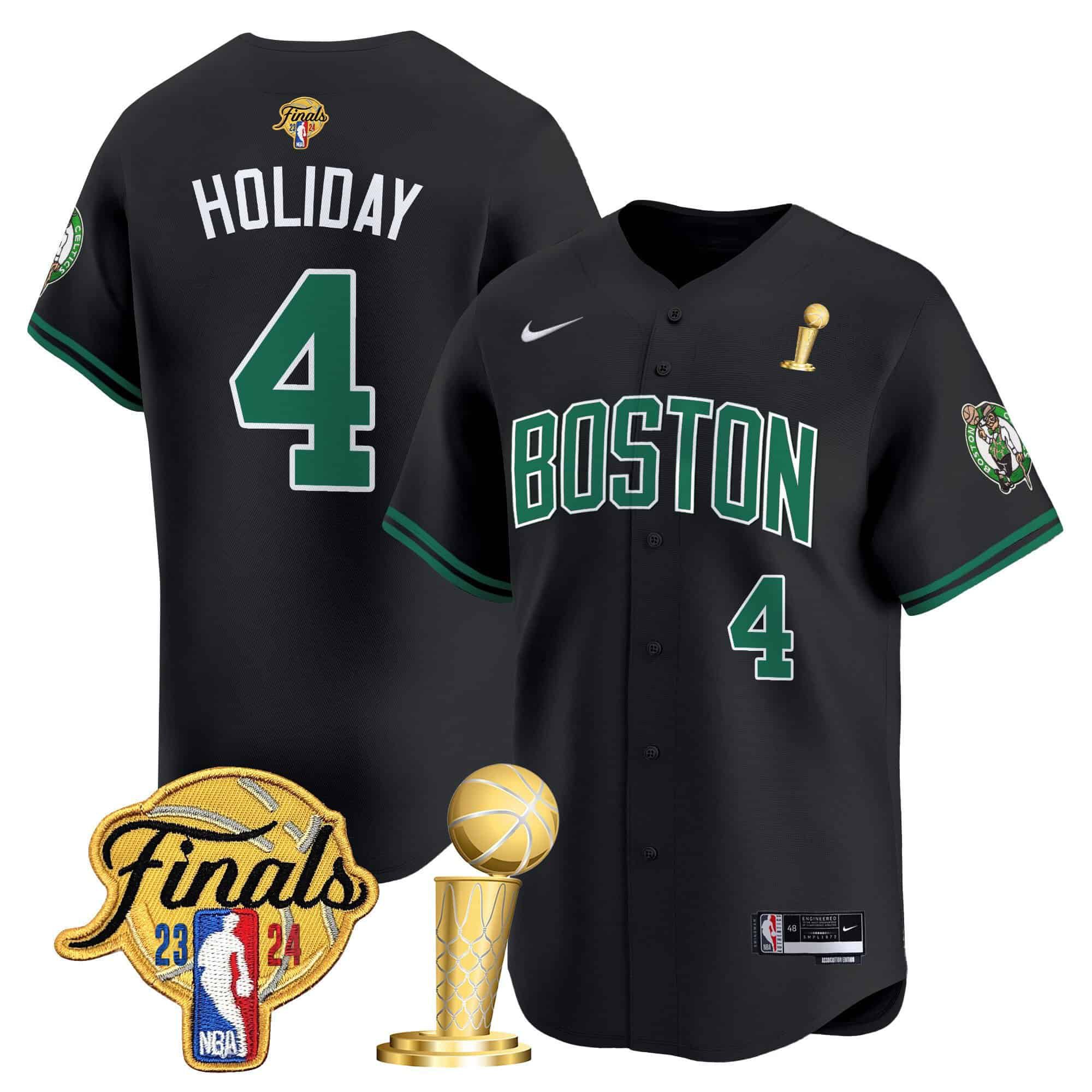 Men Boston Celtics #4 Holiday Black 2024 Nike Final & Champions Patch Baseball NBA Jersey->boston celtics->NBA Jersey